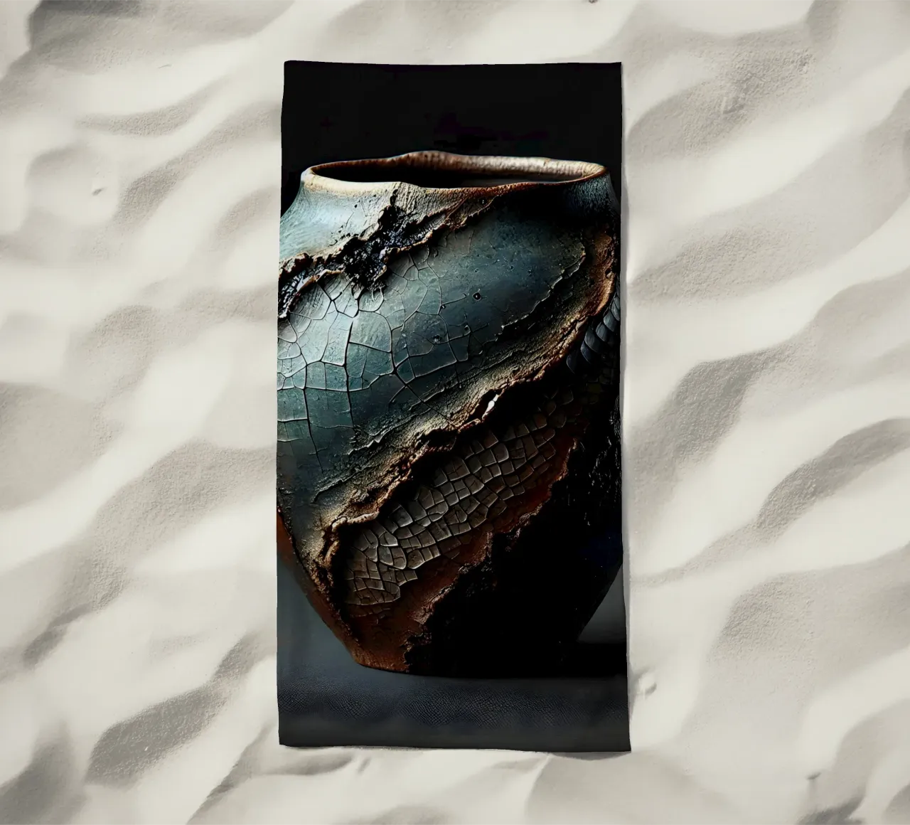 Artistic Raku vase motifs with a striking structure beach towel by scHio