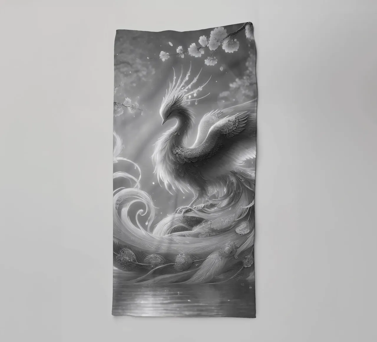 Majestic phoenix - Mystical art in black and white towel by scHio