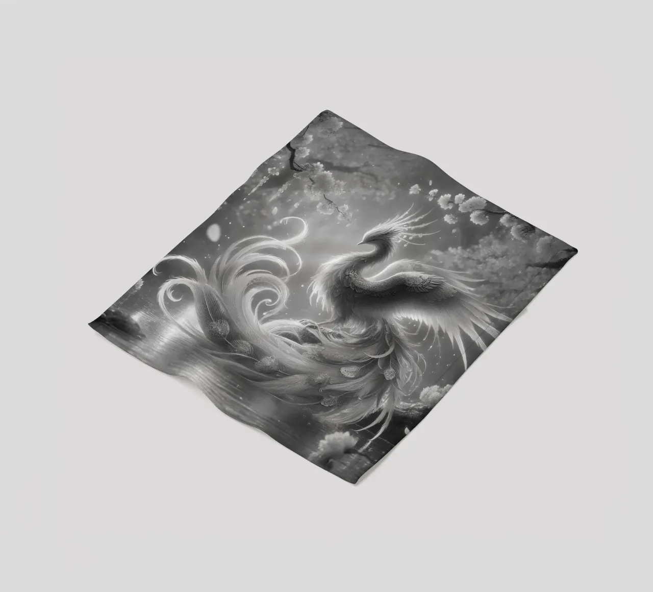 Majestic phoenix - Mystical art in black and white fleece blanket by scHio