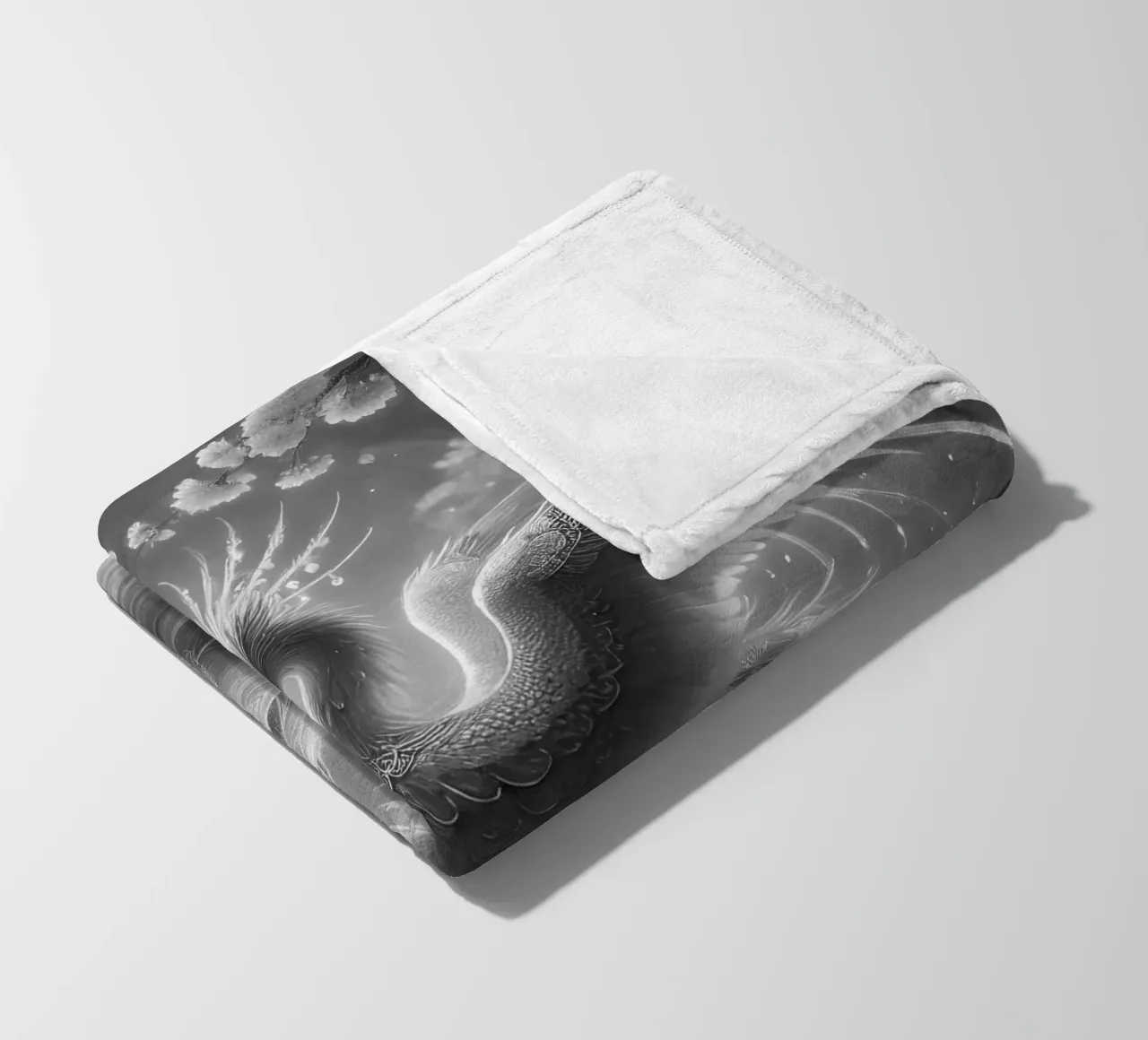 Majestic phoenix - Mystical art in black and white fleece blanket by scHio