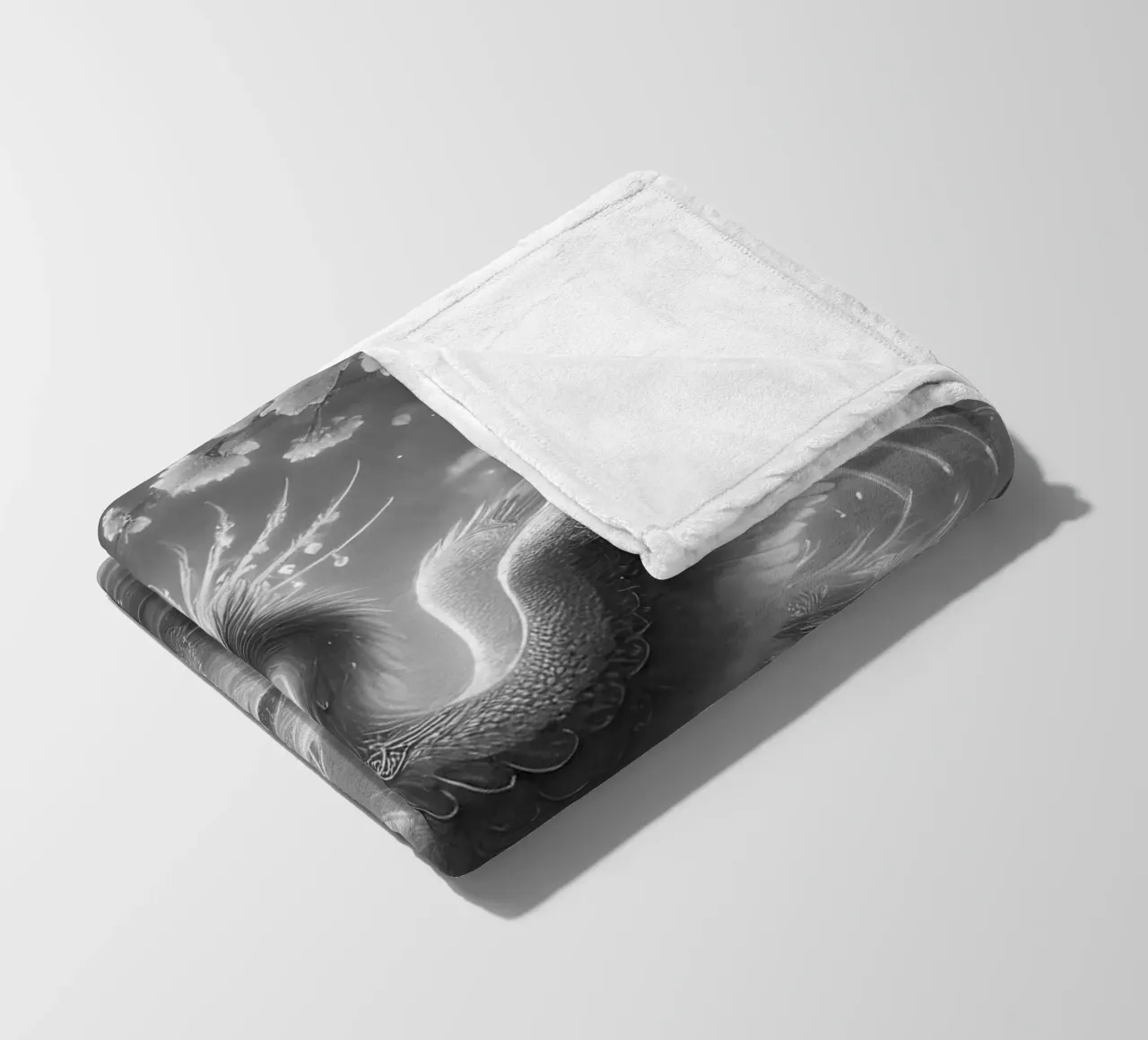 Majestic phoenix - Mystical art in black and white fleece blanket by scHio