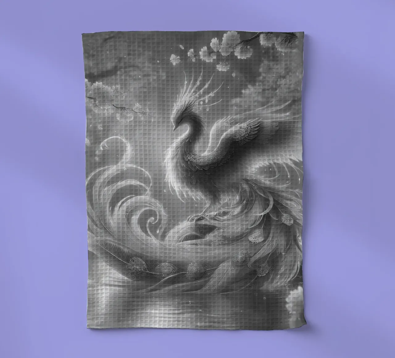 Phénix majestueux - Art mystique en noir et blanc torchon de scHio
