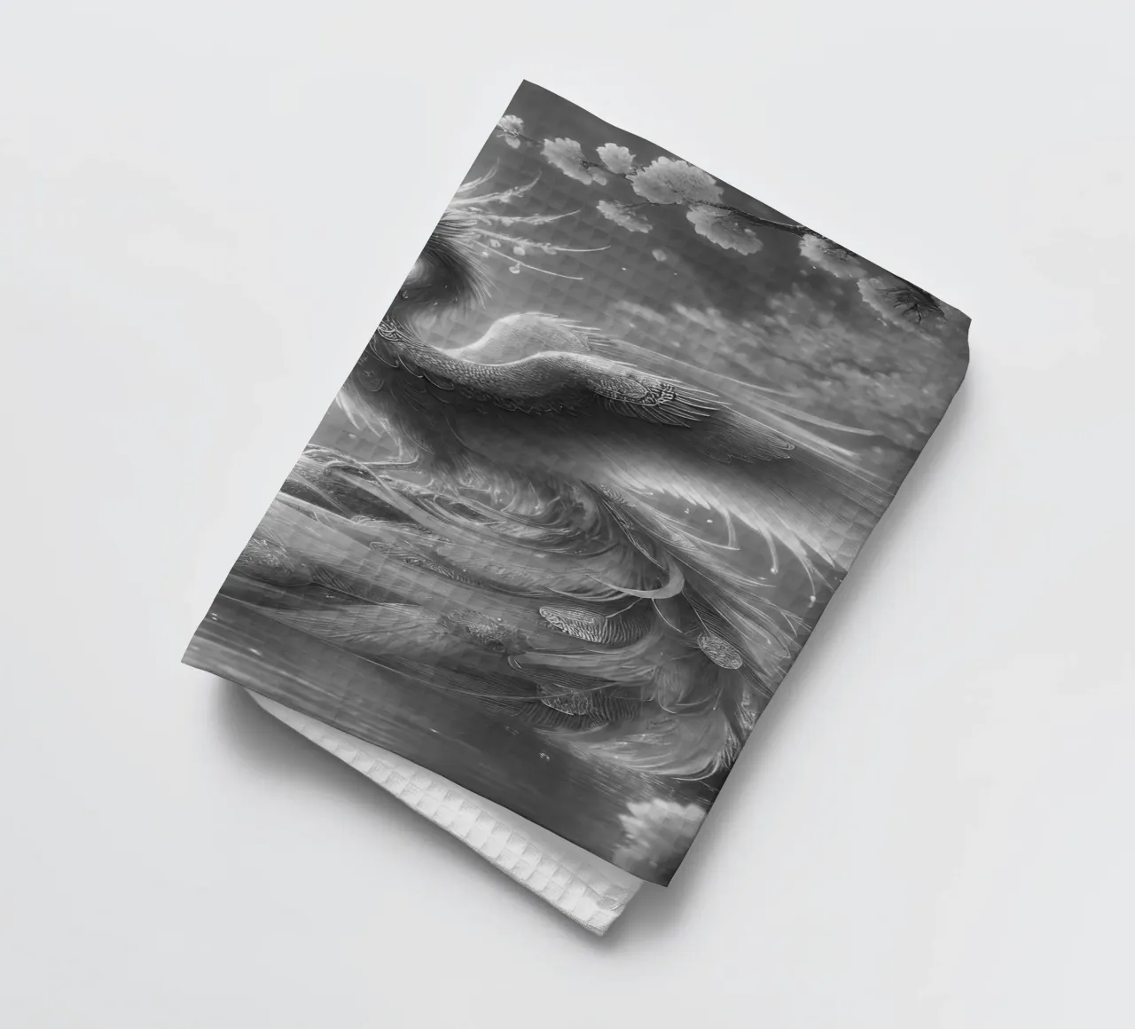 Phénix majestueux - Art mystique en noir et blanc torchon de scHio