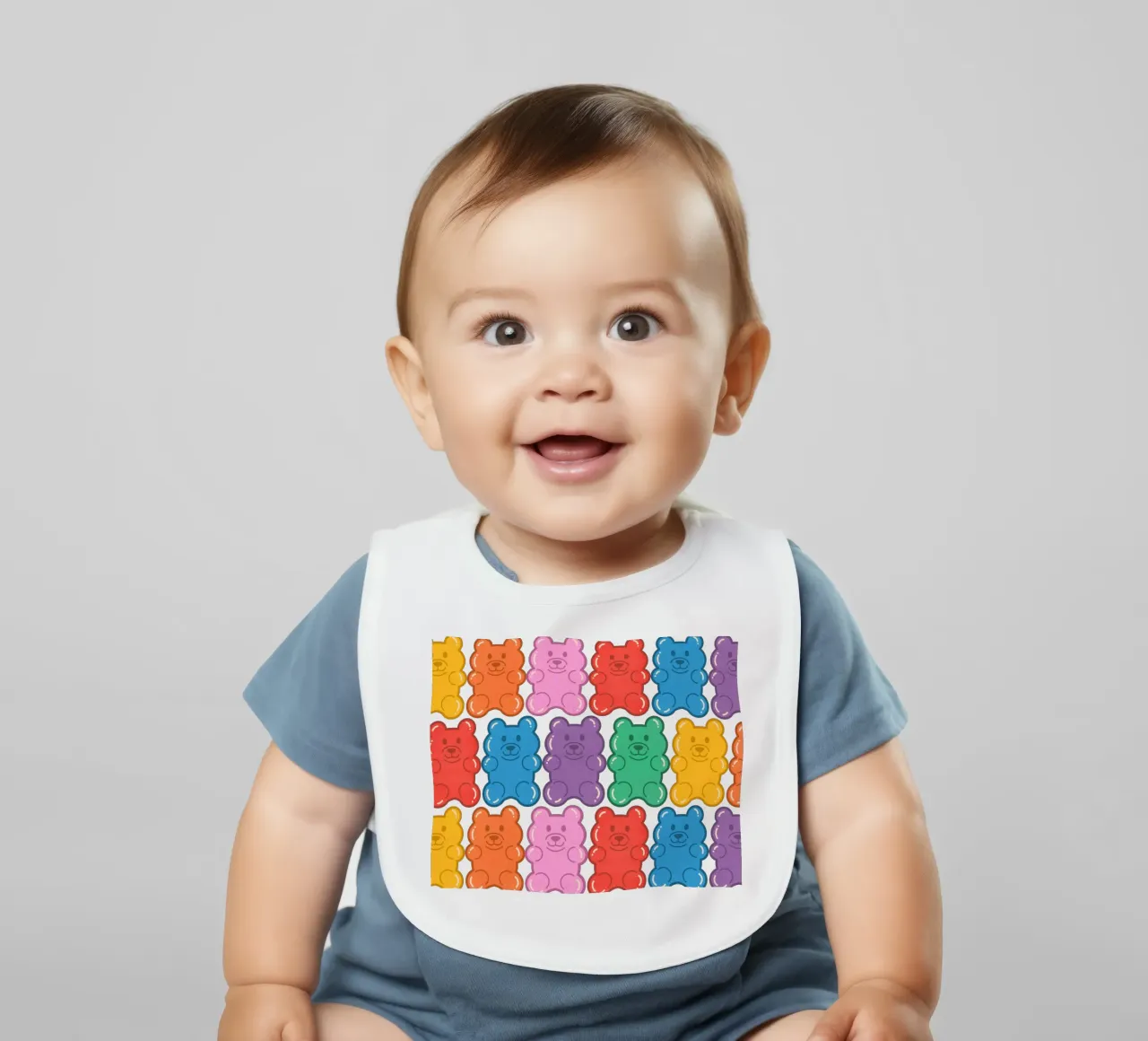 Colorful Gummy Bear Pattern – Fun & Playful Retro Print bavaglino da showmemars