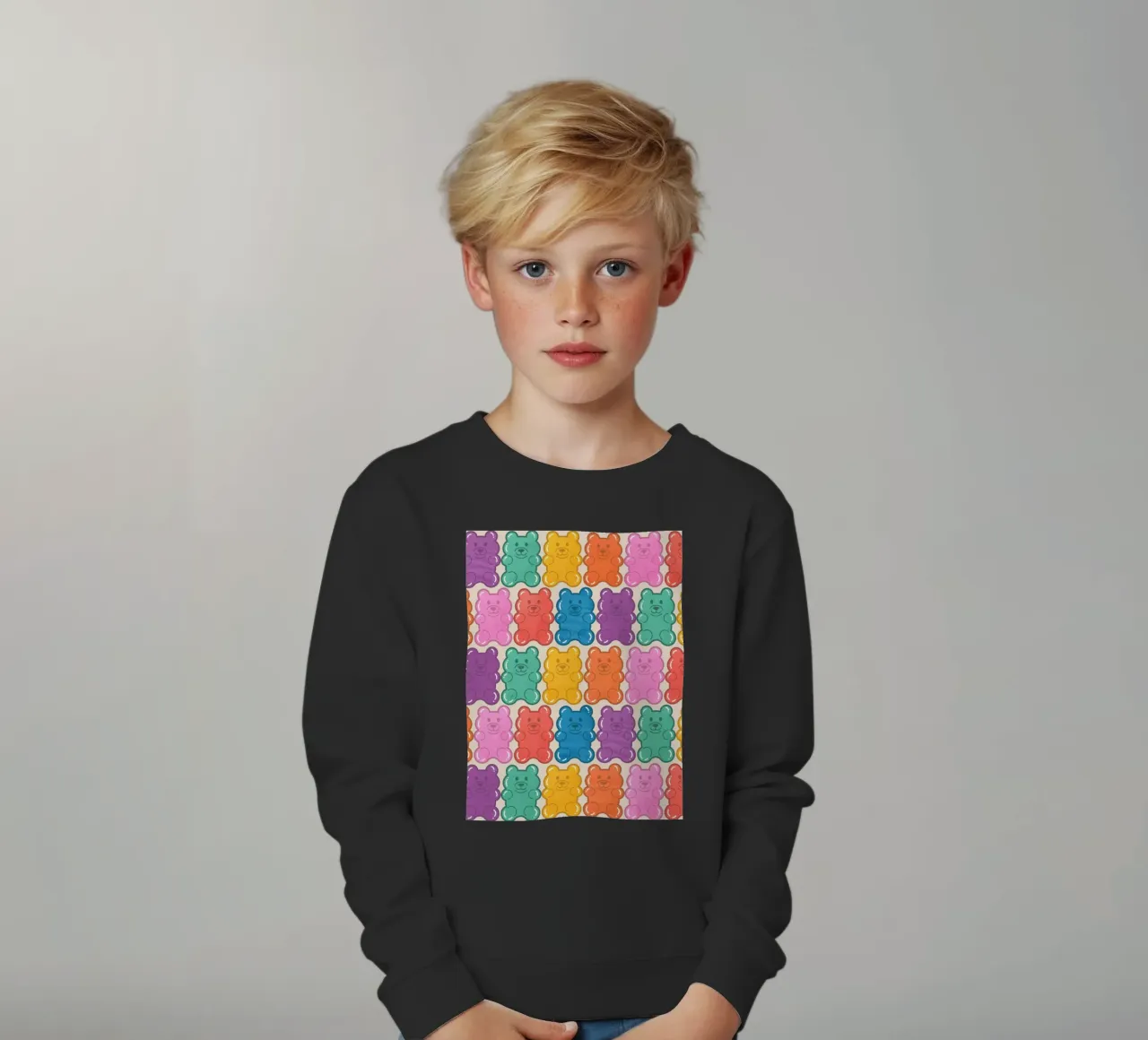 Colorful Gummy Bear Pattern – Fun & Playful Retro Print felpa bambino da showmemars