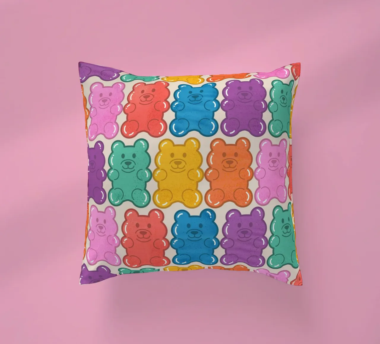 Colorful Gummy Bear Pattern – Fun & Playful Retro Print cuscino da showmemars
