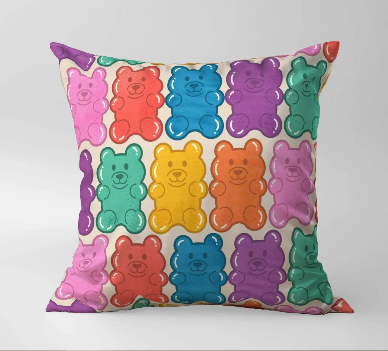 Colorful Gummy Bear Pattern – Fun & Playful Retro Print cuscino da showmemars