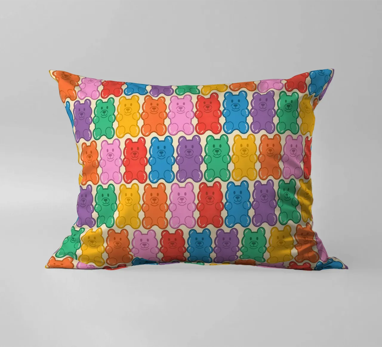 Colorful Gummy Bear Pattern – Fun & Playful Retro Print cuscino da showmemars