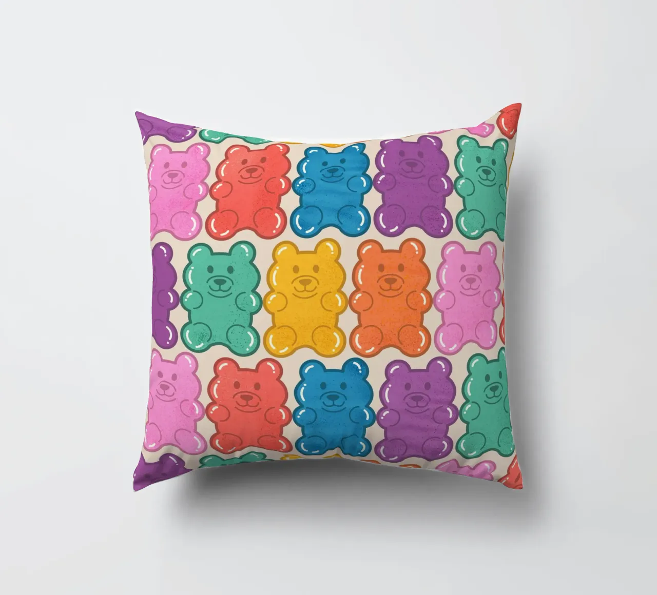 Colorful Gummy Bear Pattern – Fun & Playful Retro Print cuscino da showmemars