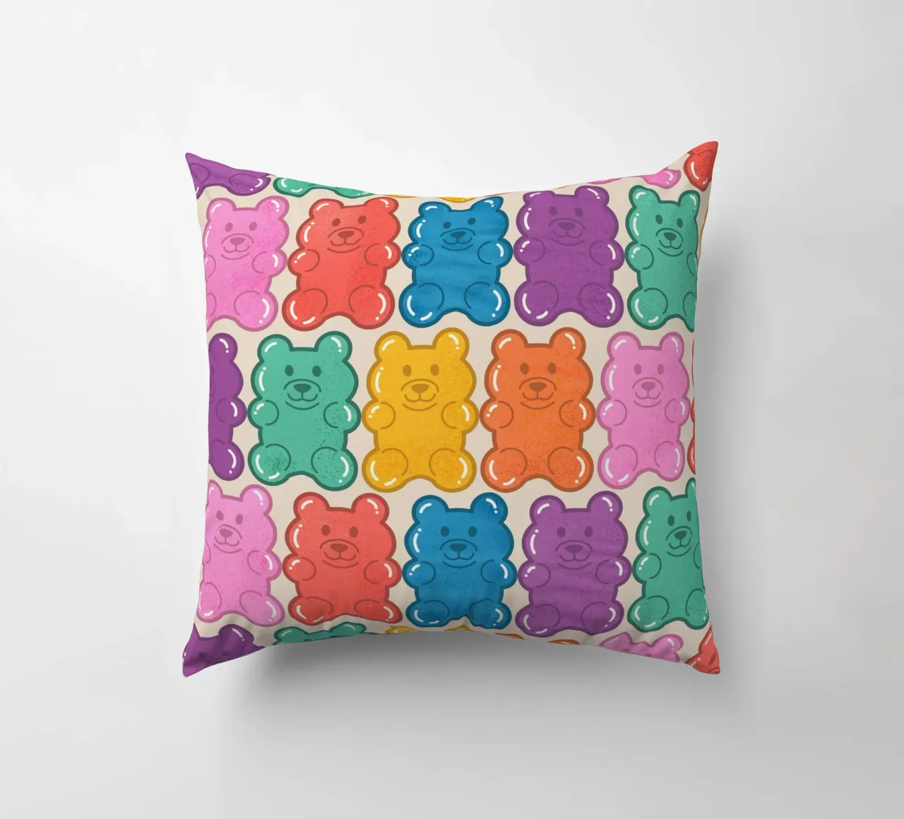 Colorful Gummy Bear Pattern – Fun & Playful Retro Print cuscino da showmemars