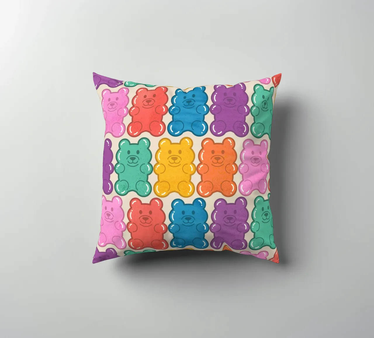 Colorful Gummy Bear Pattern – Fun & Playful Retro Print cuscino da showmemars