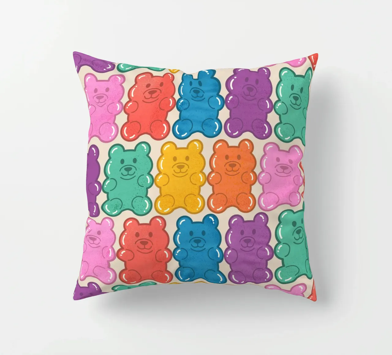 Colorful Gummy Bear Pattern – Fun & Playful Retro Print cuscino da showmemars
