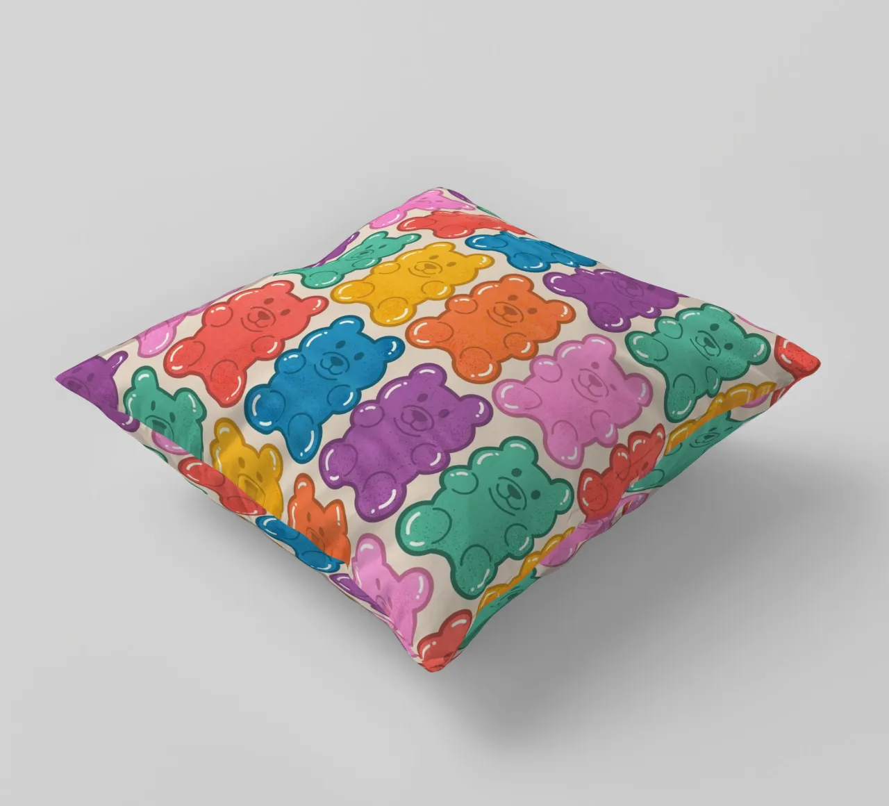 Colorful Gummy Bear Pattern – Fun & Playful Retro Print cuscino da showmemars