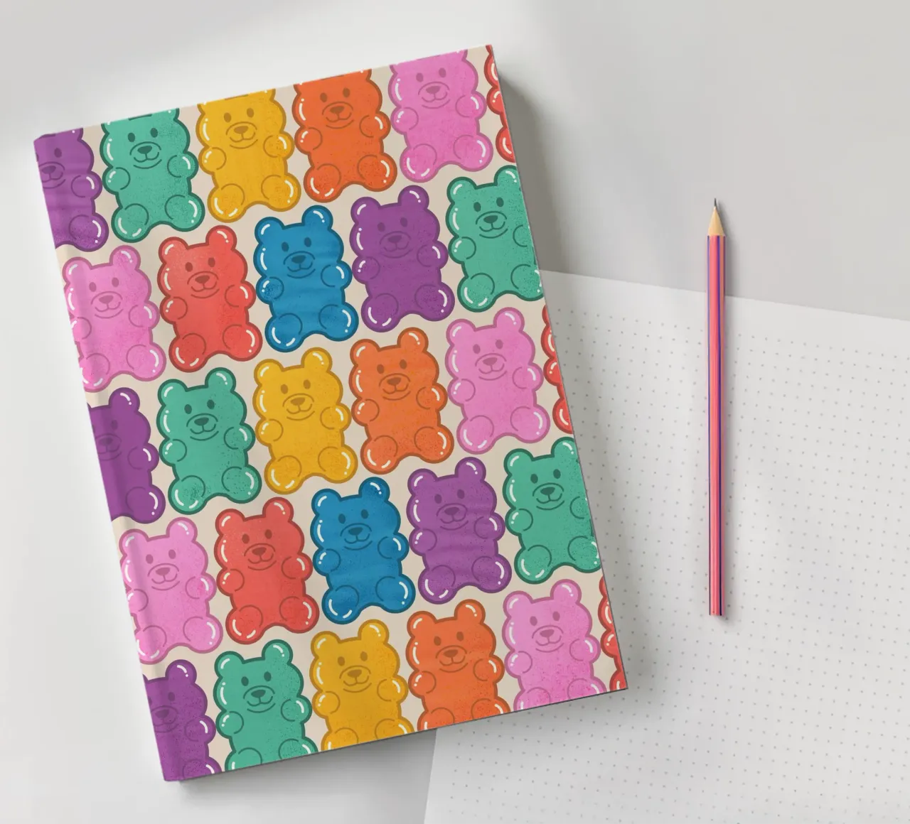 Colorful Gummy Bear Pattern – Fun & Playful Retro Print notebook by showmemars