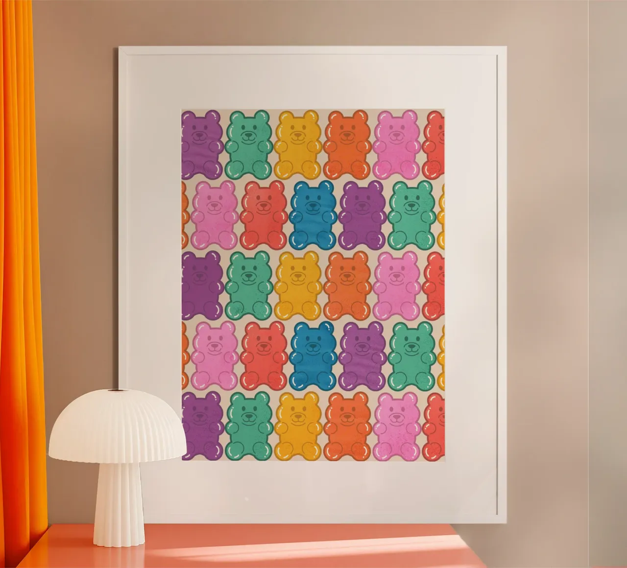 Colorful Gummy Bear Pattern – Fun & Playful Retro Print carta hahnemühle da showmemars