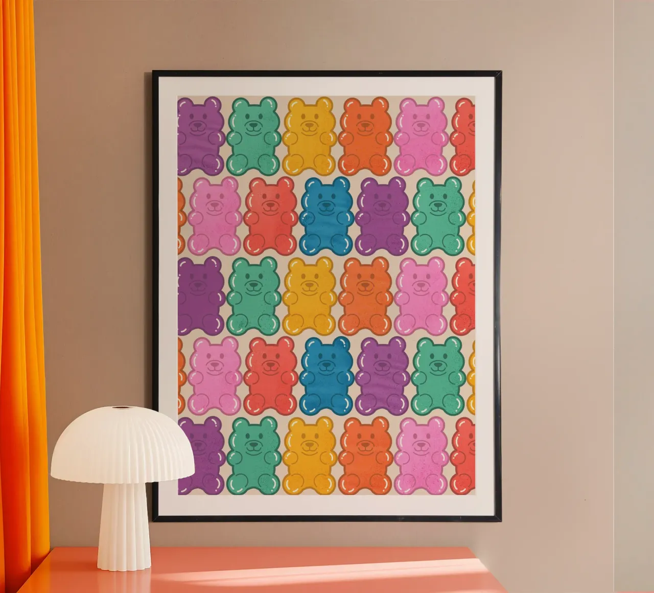 Colorful Gummy Bear Pattern – Fun & Playful Retro Print carta hahnemühle da showmemars