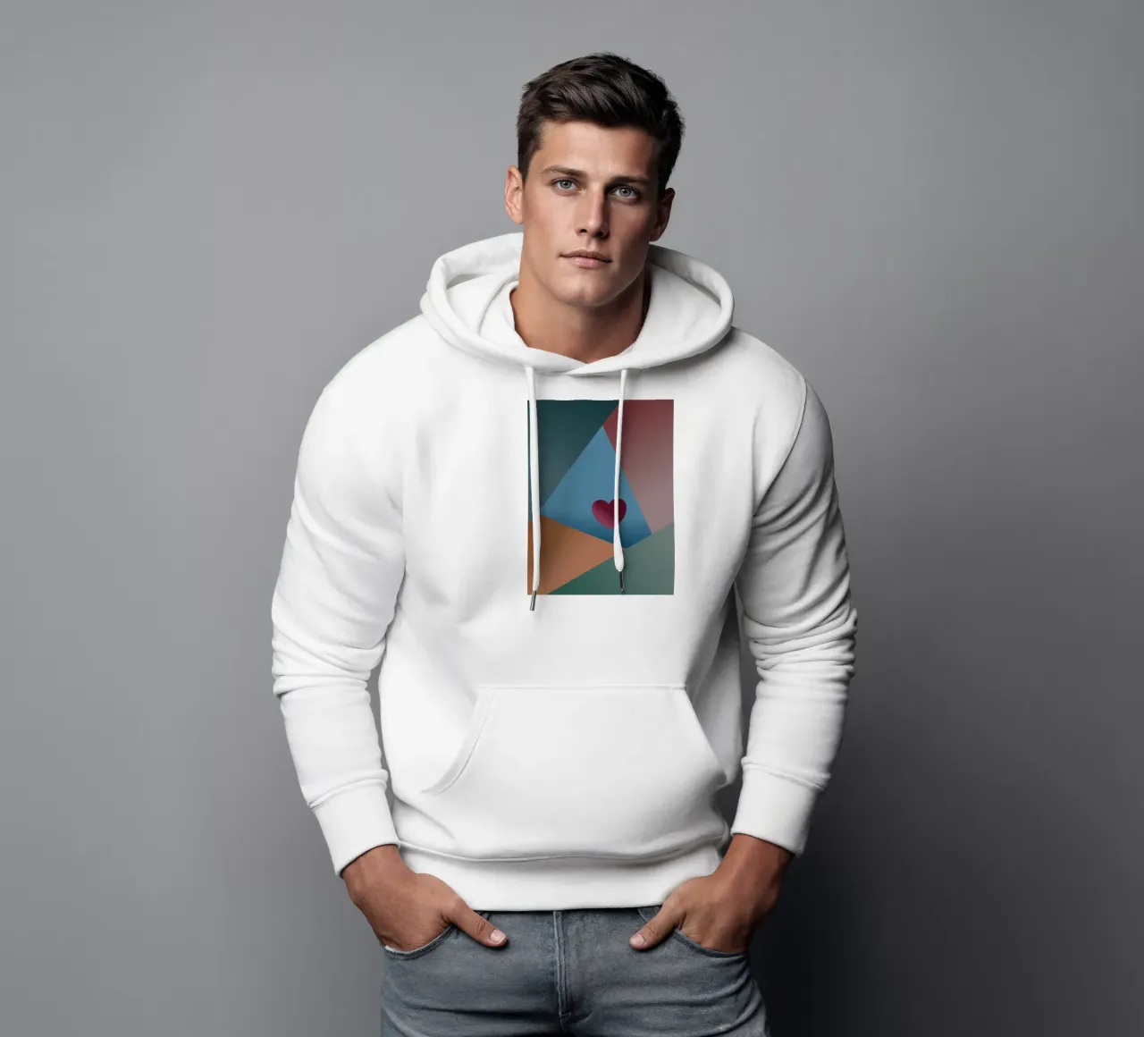 Forme geometriche colorate e un cuore rosso felpa con cappuccio da Something for you