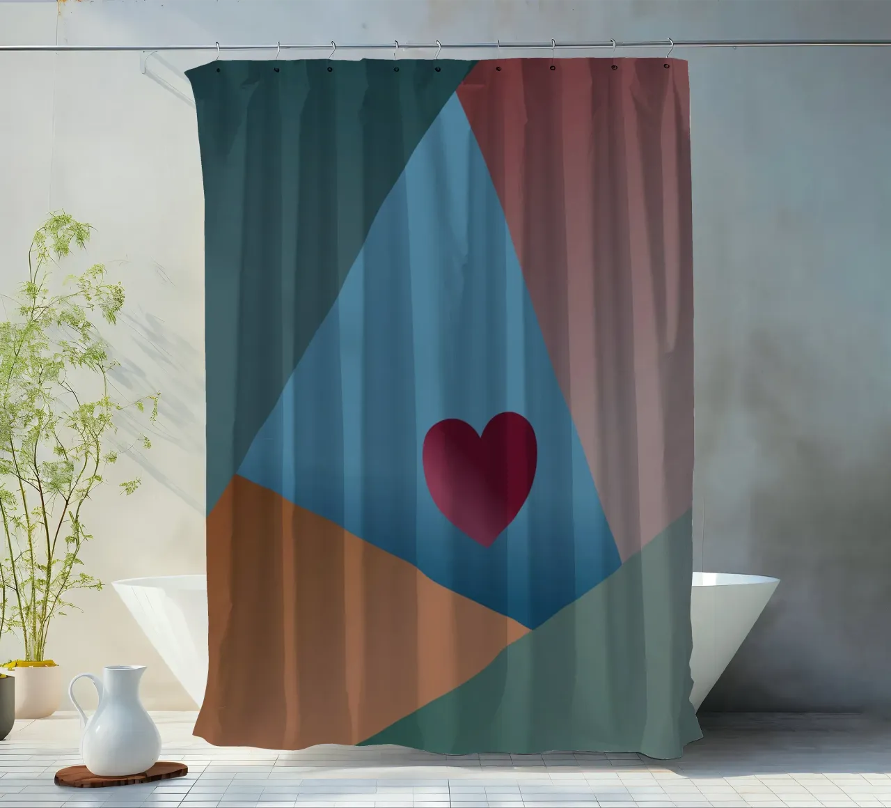 Forme geometriche colorate e un cuore rosso tenda da doccia da Something for you