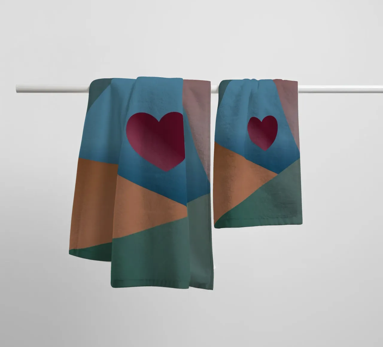 Colourful geometric shapes and a red heart towel by Something for you