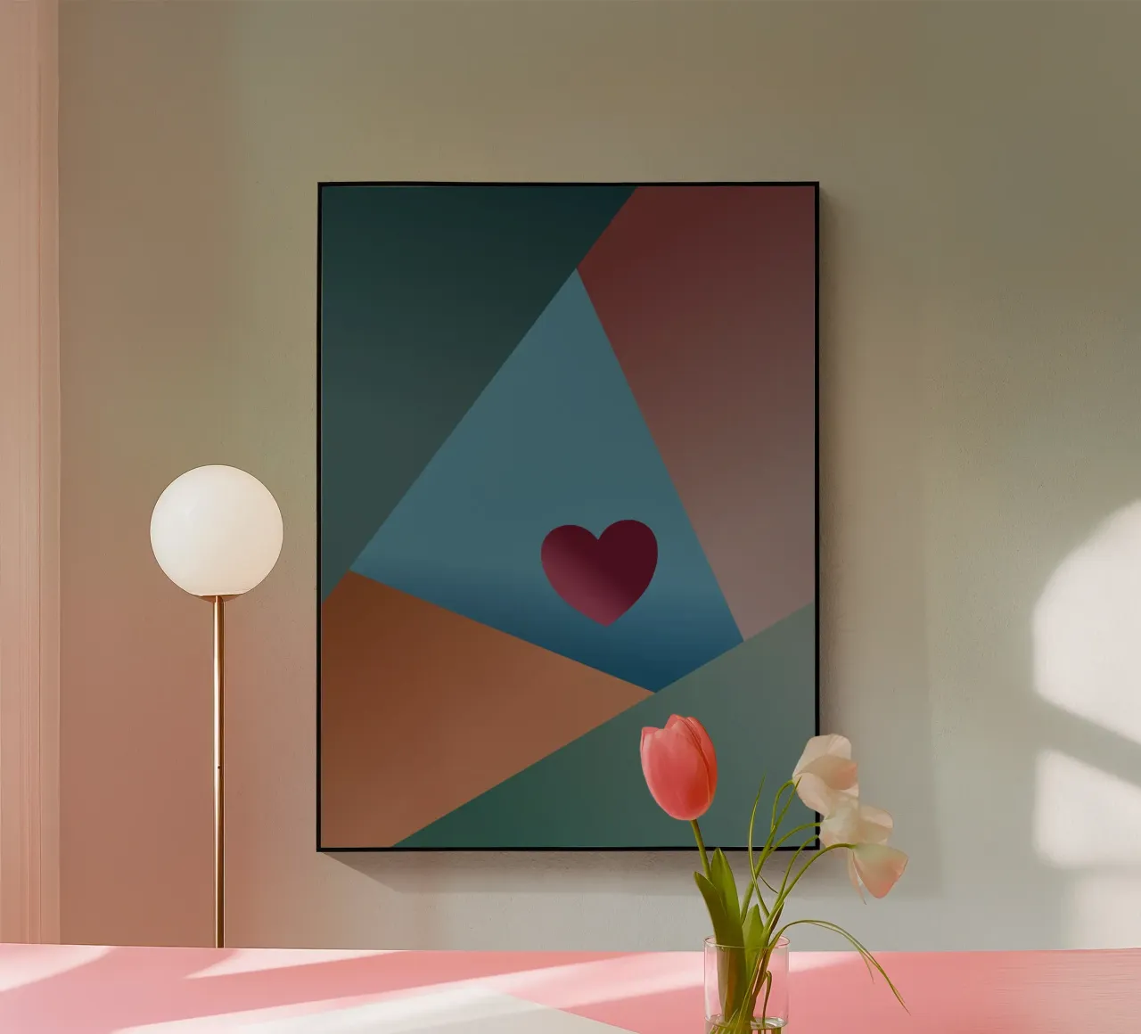 Forme geometriche colorate e un cuore rosso plexiglass da Something for you