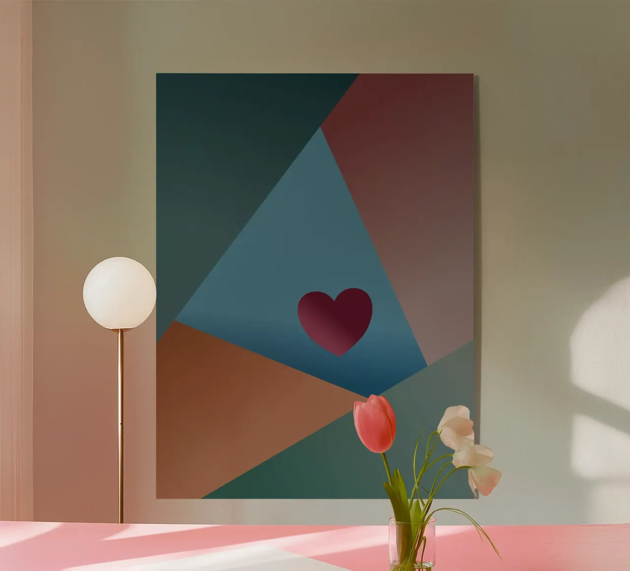 Forme geometriche colorate e un cuore rosso plexiglass da Something for you