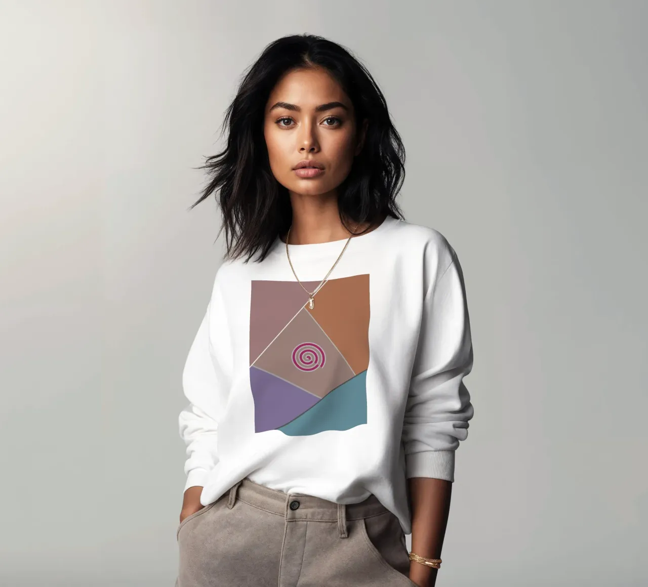 Des formes géométriques colorées et une spirale rose sweat de Something for you