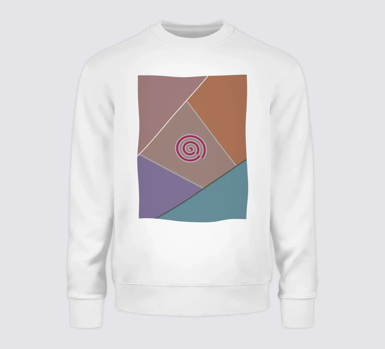 Colourful geometric shapes and a pink spiral sweatshirt by Something for you