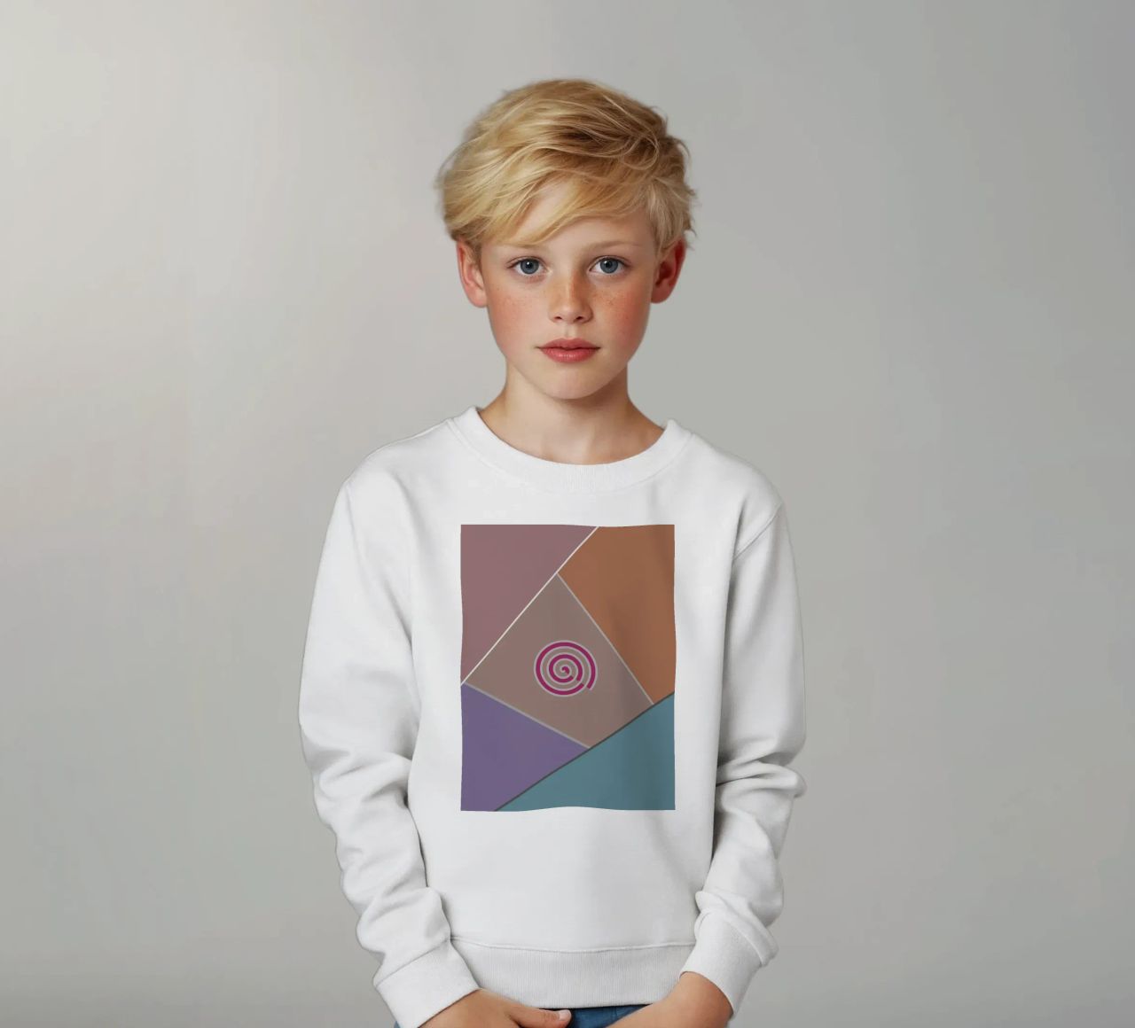 Forme geometriche colorate e una spirale rosa felpa bambino da Something for you