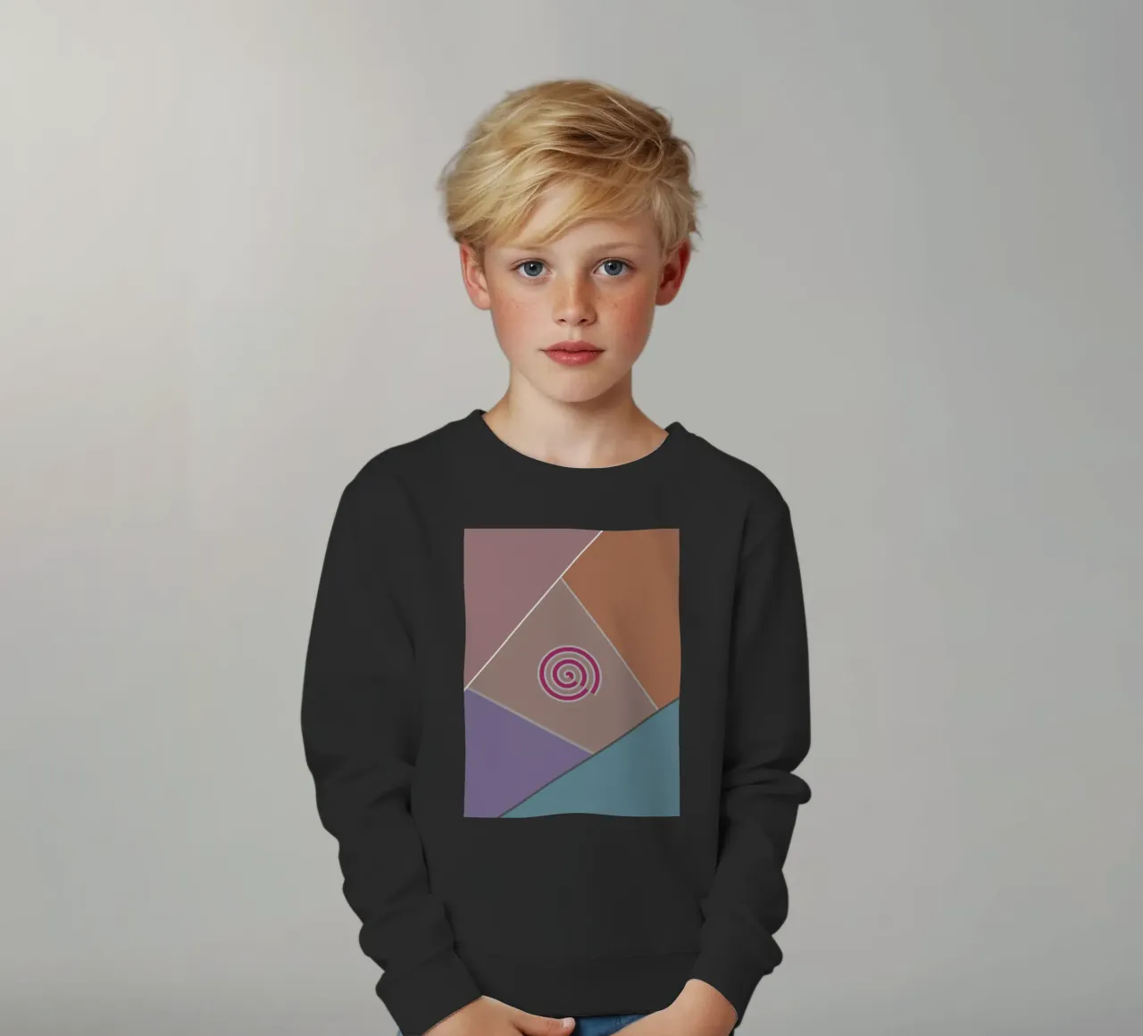 Forme geometriche colorate e una spirale rosa felpa bambino da Something for you