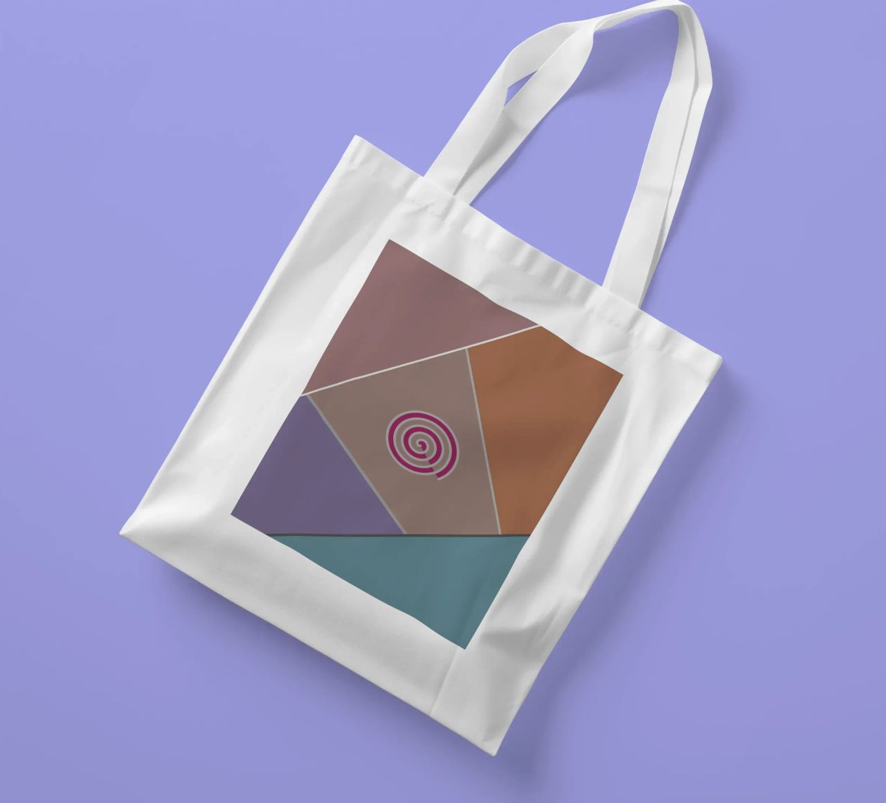 Forme geometriche colorate e una spirale rosa borsa in juta da Something for you