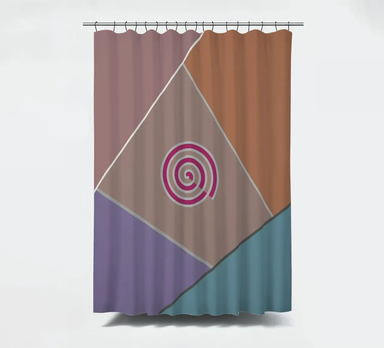 Forme geometriche colorate e una spirale rosa tenda da doccia da Something for you