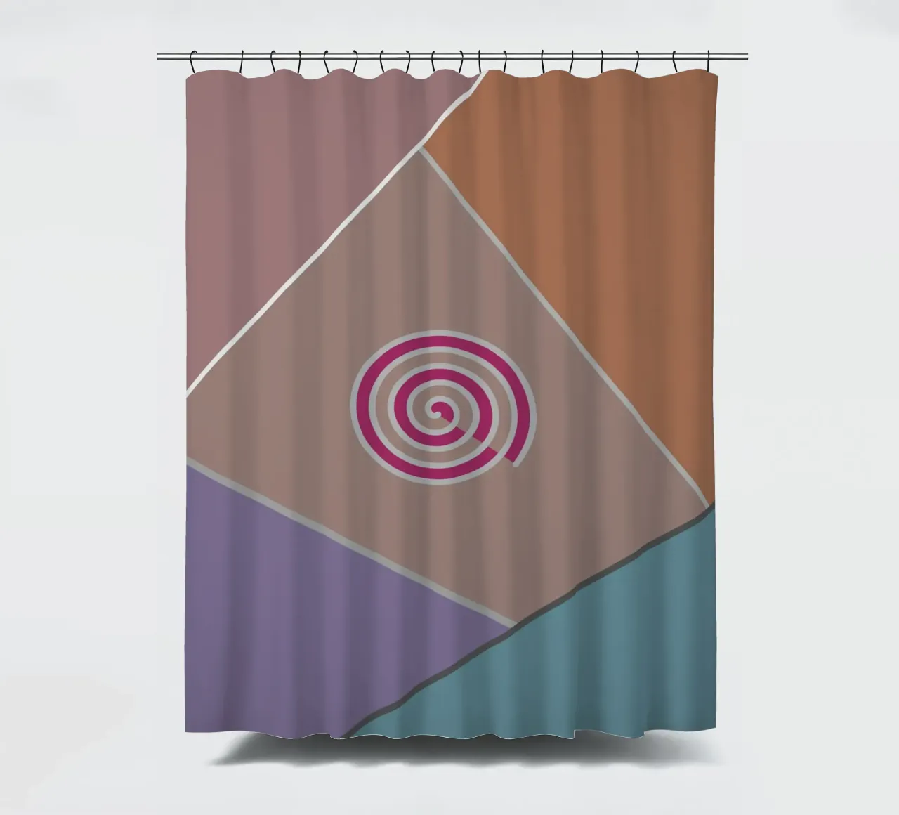 Forme geometriche colorate e una spirale rosa tenda da doccia da Something for you