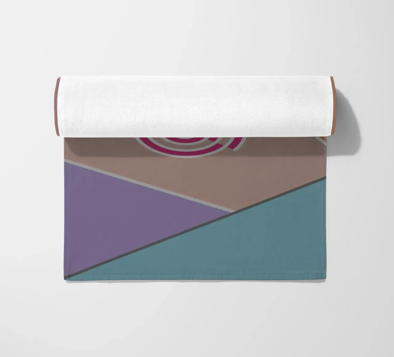 Colourful geometric shapes and a pink spiral beach towel by Something for you