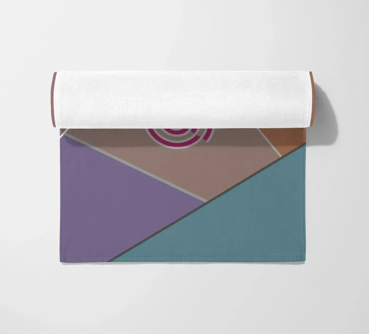 Colourful geometric shapes and a pink spiral beach towel by Something for you