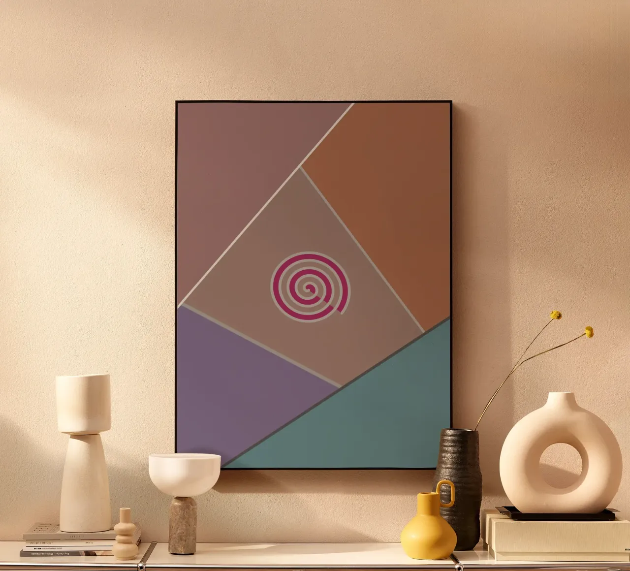 Forme geometriche colorate e una spirale rosa plexiglass da Something for you