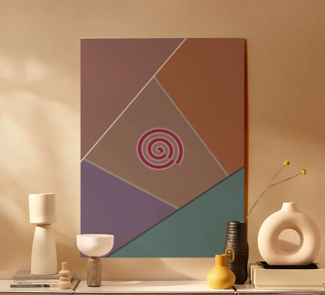 Forme geometriche colorate e una spirale rosa plexiglass da Something for you