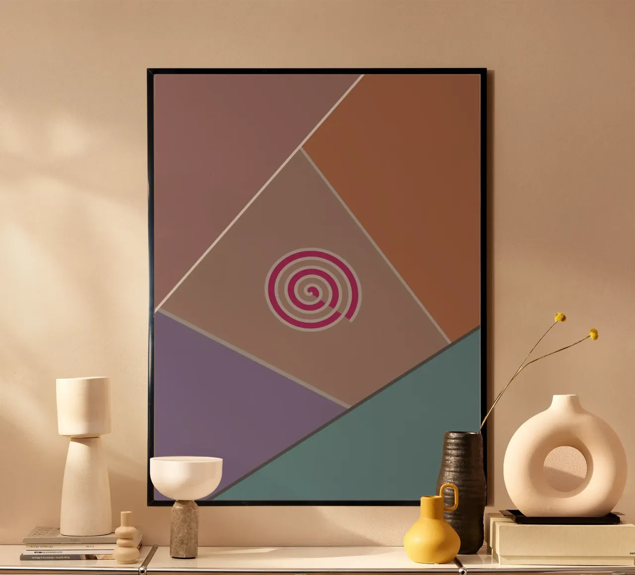 Forme geometriche colorate e una spirale rosa carta hahnemühle da Something for you
