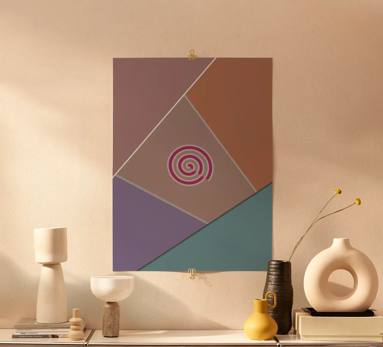 Forme geometriche colorate e una spirale rosa carta hahnemühle da Something for you