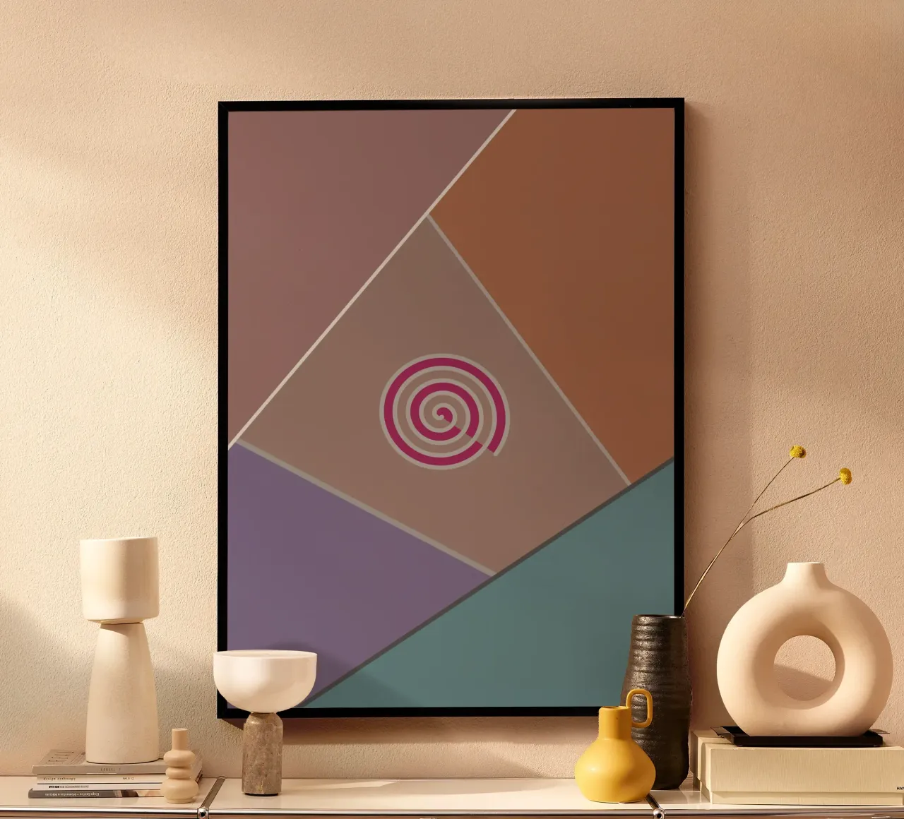 Forme geometriche colorate e una spirale rosa carta hahnemühle da Something for you