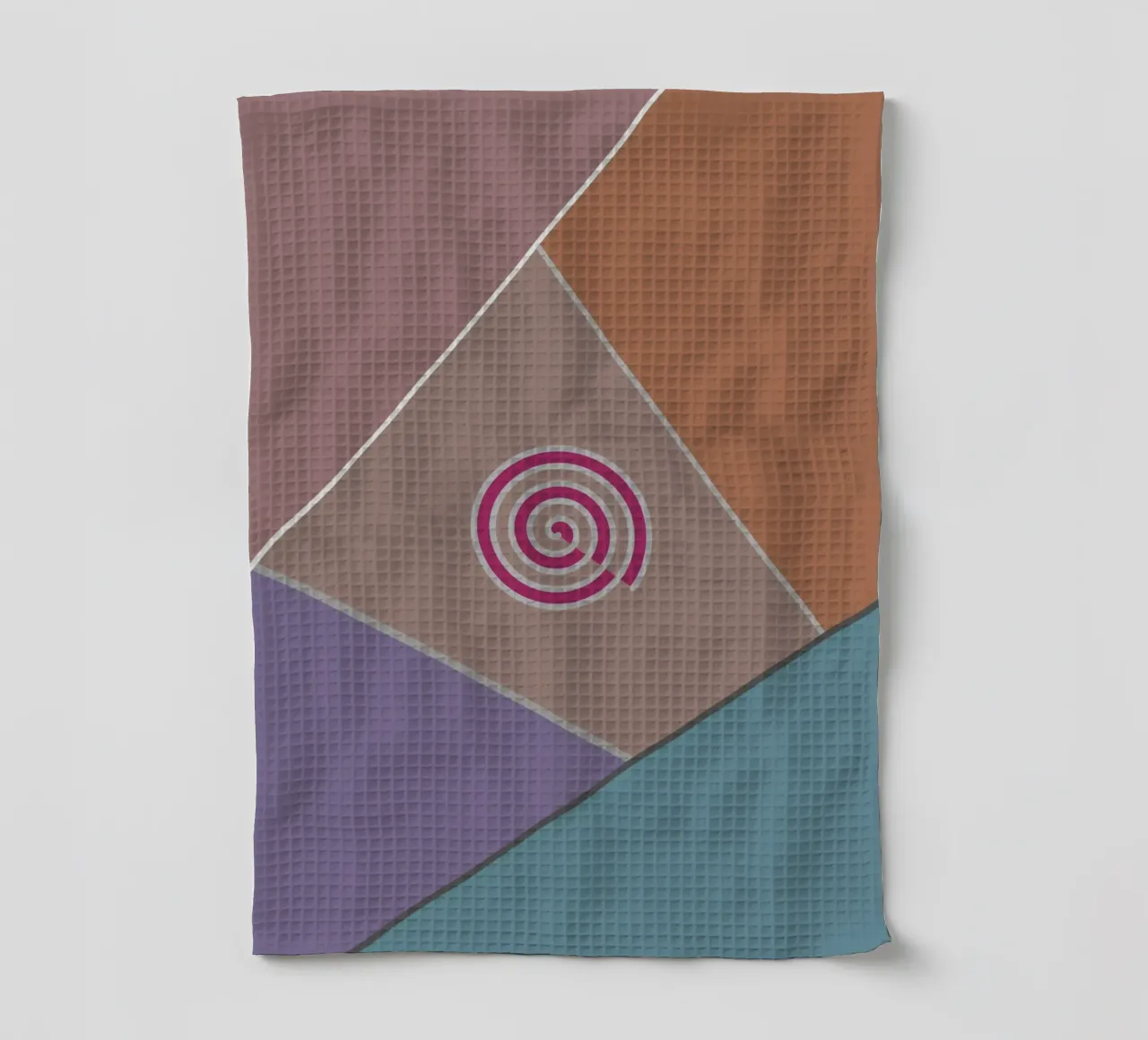 Colourful geometric shapes and a pink spiral tea towel by Something for you