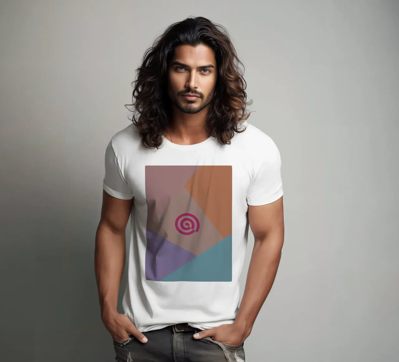 Forme geometriche colorate e una spirale rosa t-shirt da Something for you
