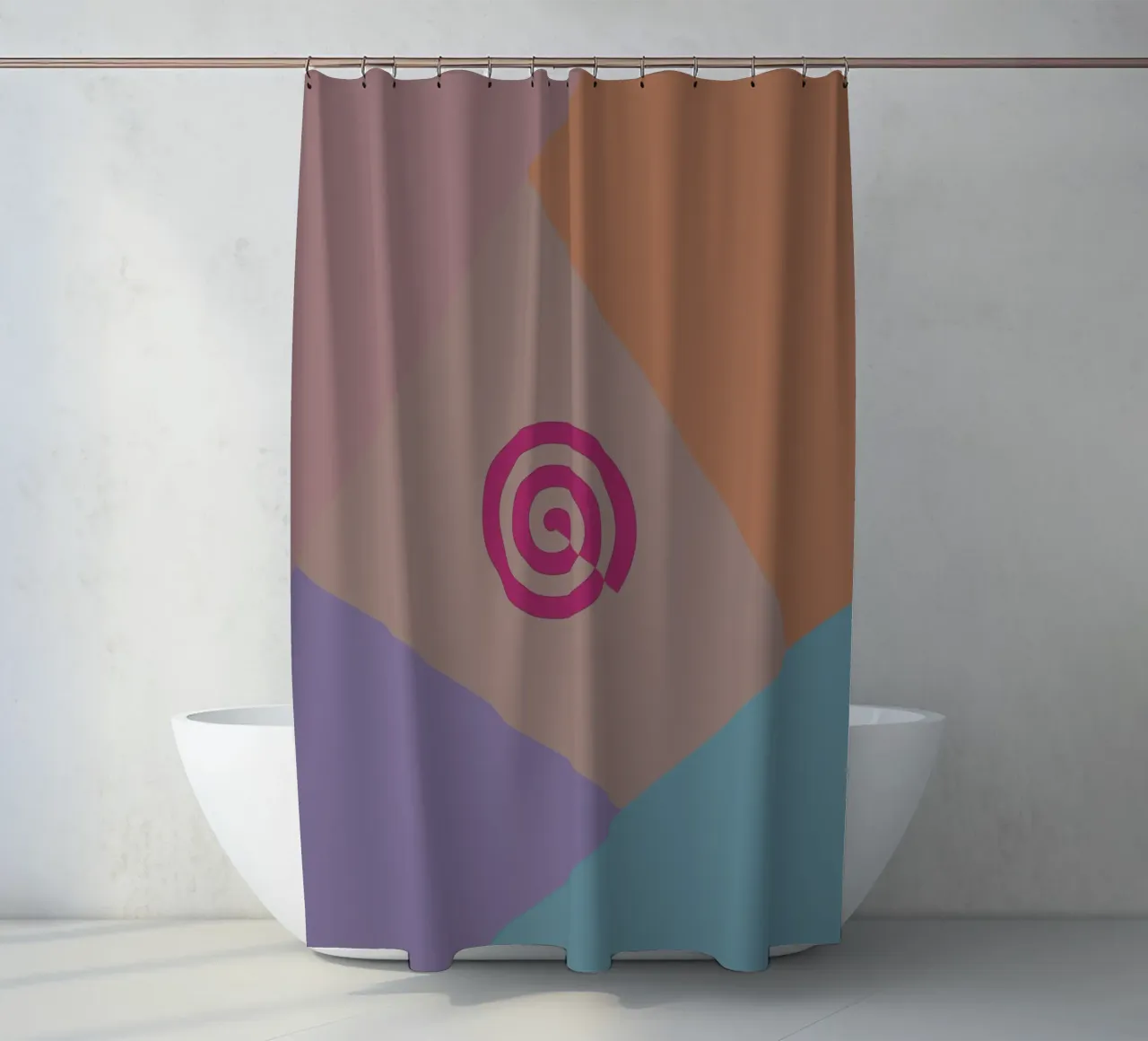Forme geometriche colorate e una spirale rosa tenda da doccia da Something for you