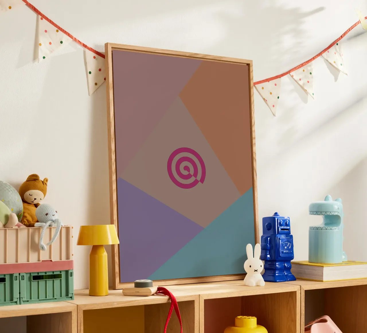 Forme geometriche colorate e una spirale rosa plexiglass da Something for you