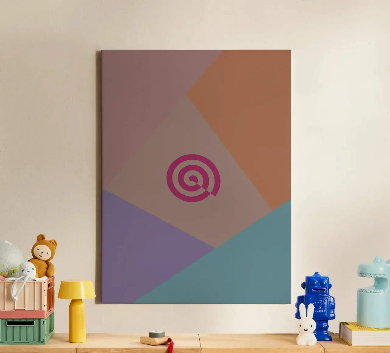 Forme geometriche colorate e una spirale rosa tela da Something for you