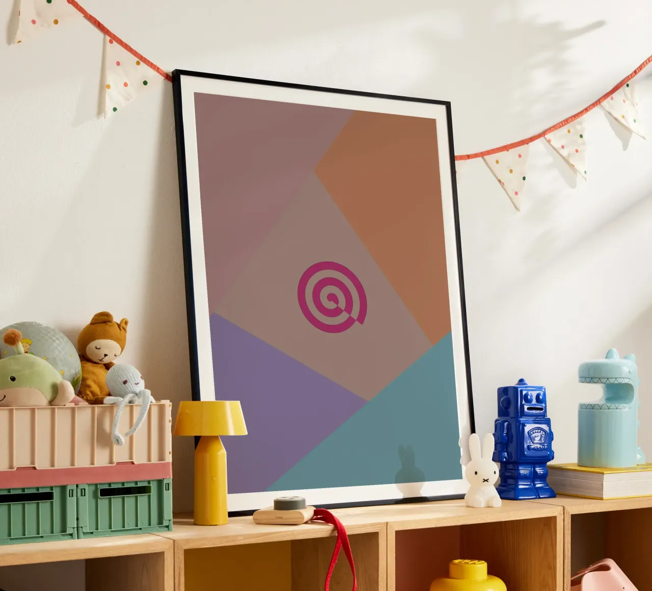 Forme geometriche colorate e una spirale rosa poster da Something for you