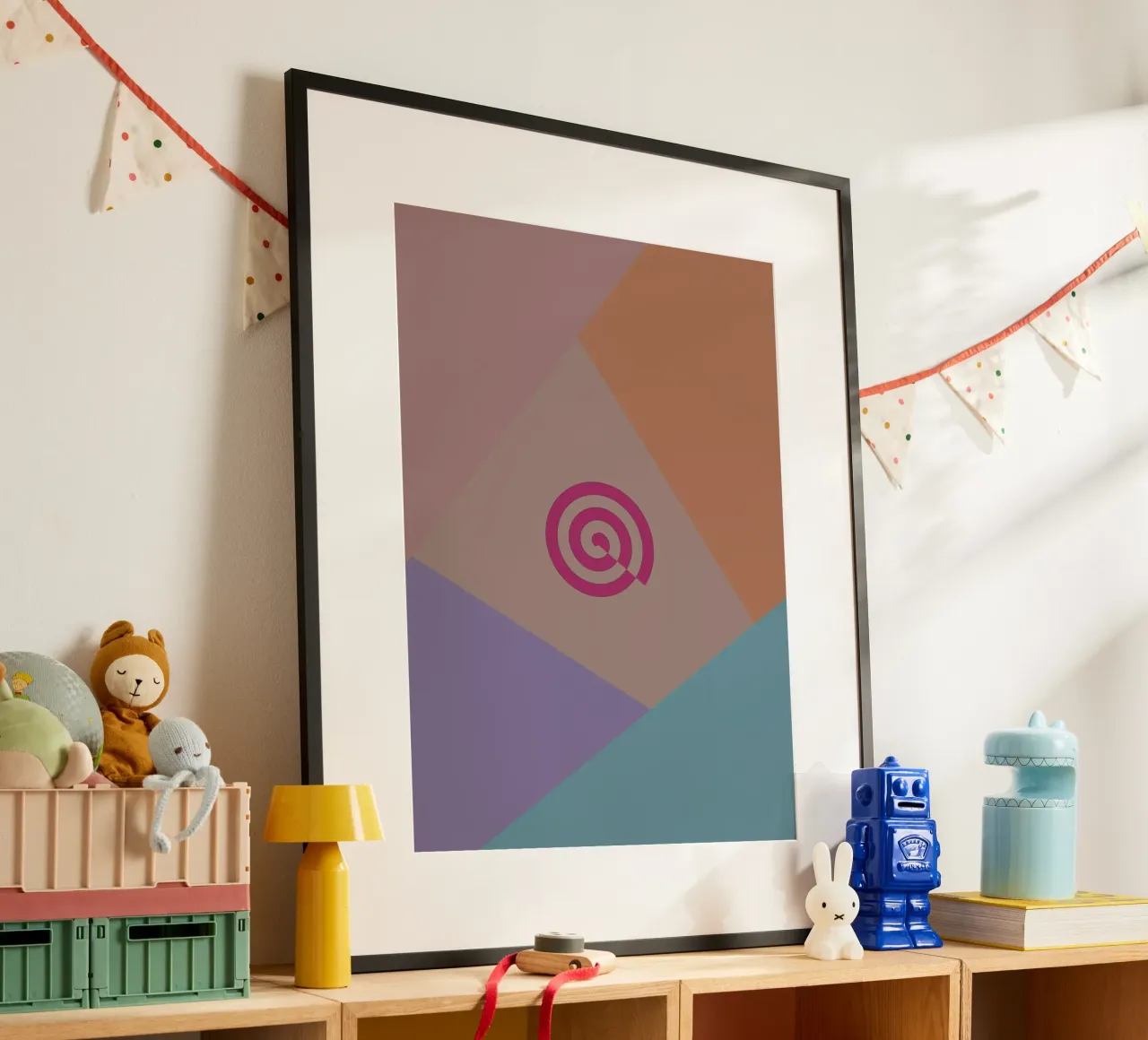 Forme geometriche colorate e una spirale rosa carta hahnemühle da Something for you