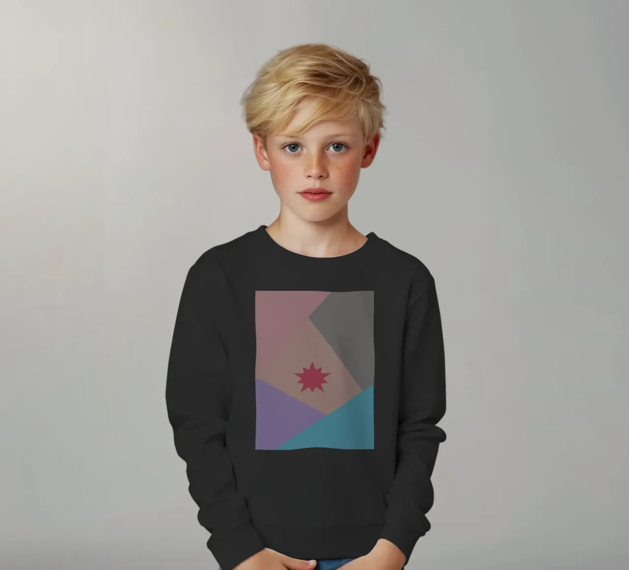 Forme geometriche colorate e una stella rosa felpa bambino da Something for you