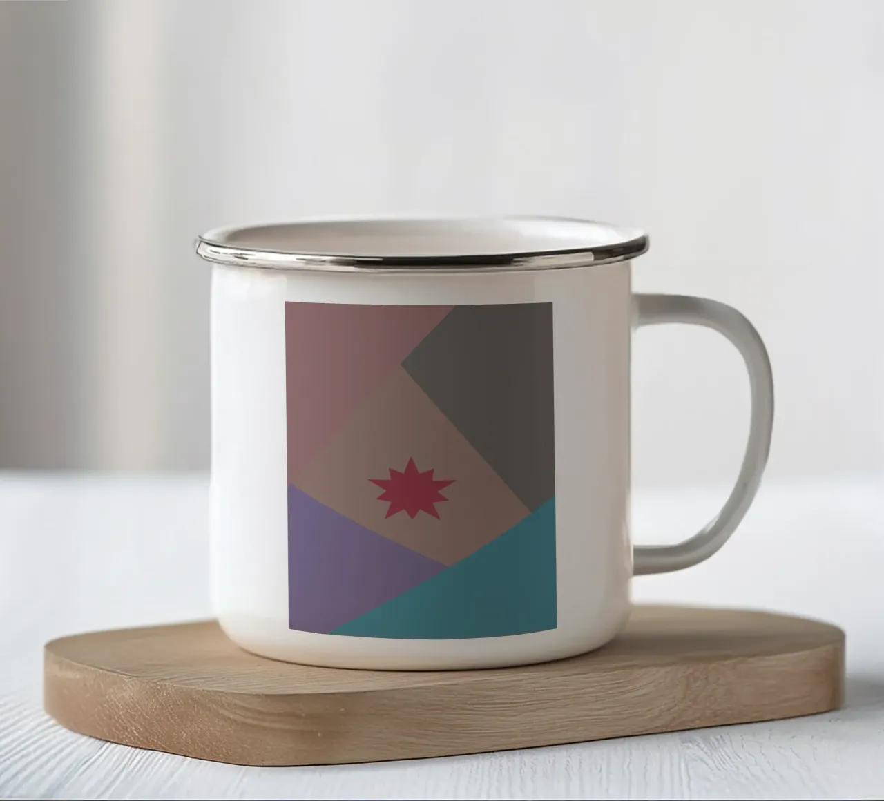 Forme geometriche colorate e una stella rosa tazza in smalto da Something for you