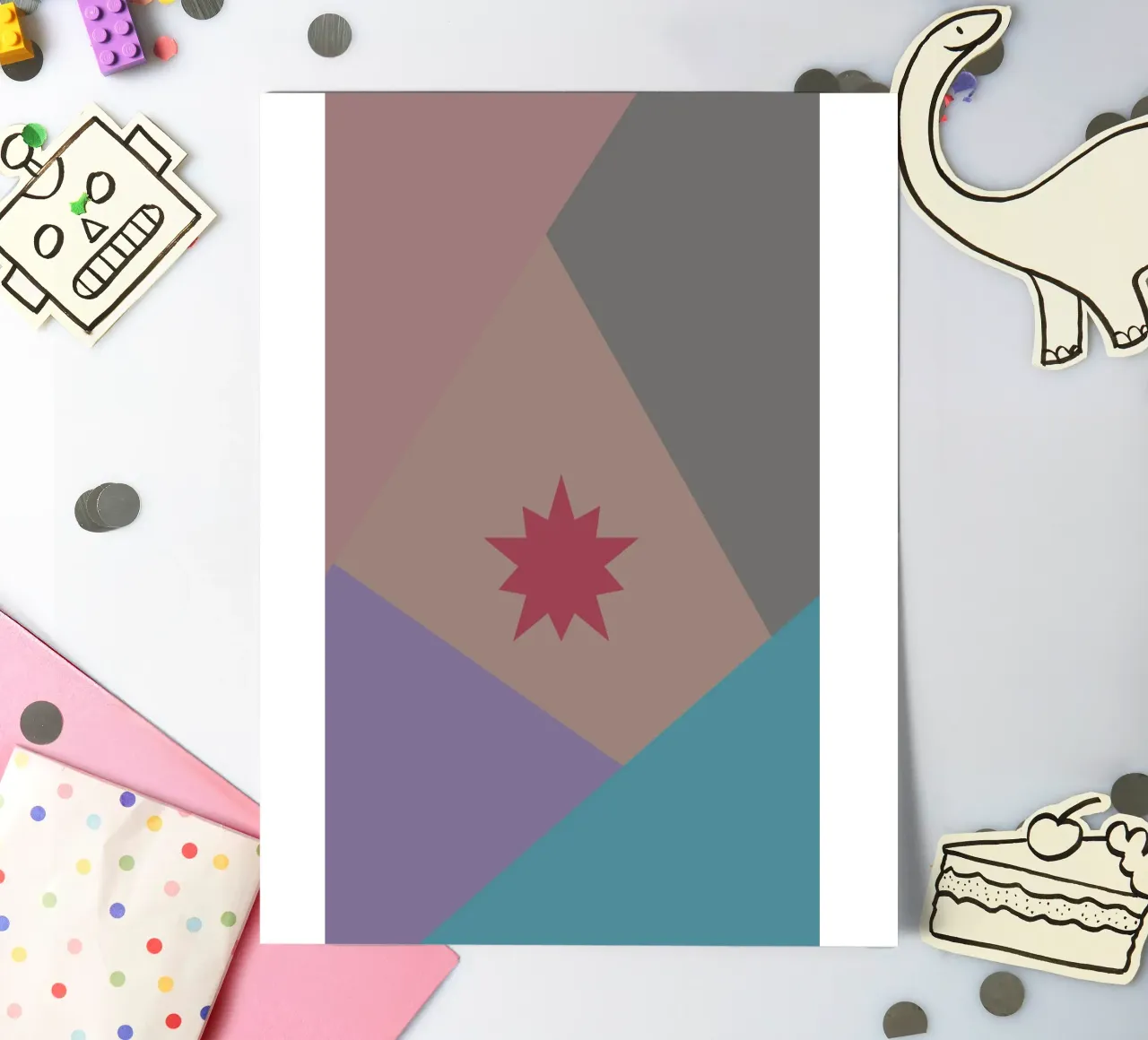Forme geometriche colorate e una stella rosa foglio adesivo da Something for you