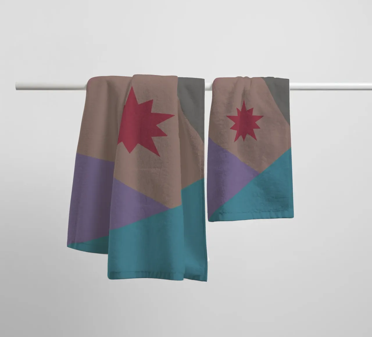 Forme geometriche colorate e una stella rosa asciugamano da bagno da Something for you